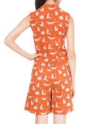orange cotton knee length jumpsuit - 12394144 - Standard Image - 3