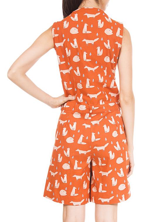 orange cotton knee length jumpsuit - 12394144 - Zoom Image - 3