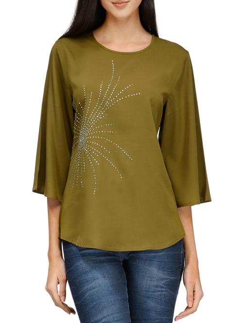 green embellished crepe regular top - 12394187 - Standard Image - 1