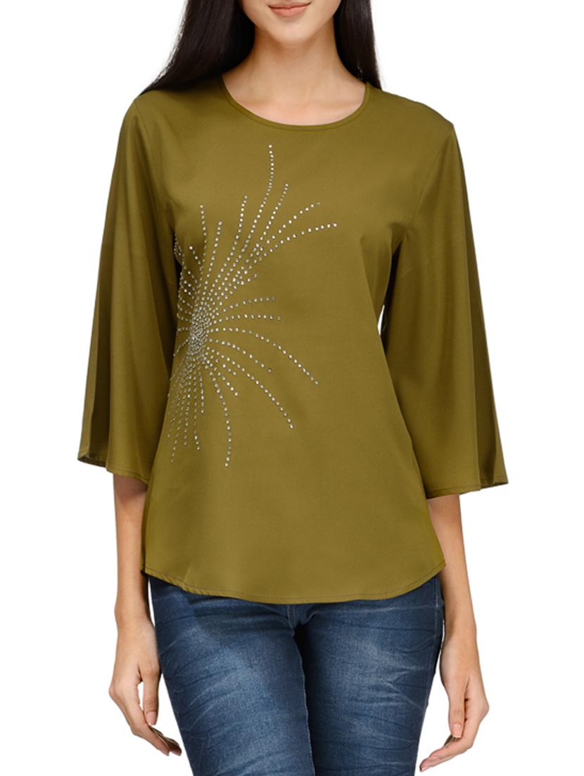 green embellished crepe regular top - 12394187 - Zoom Image - 1