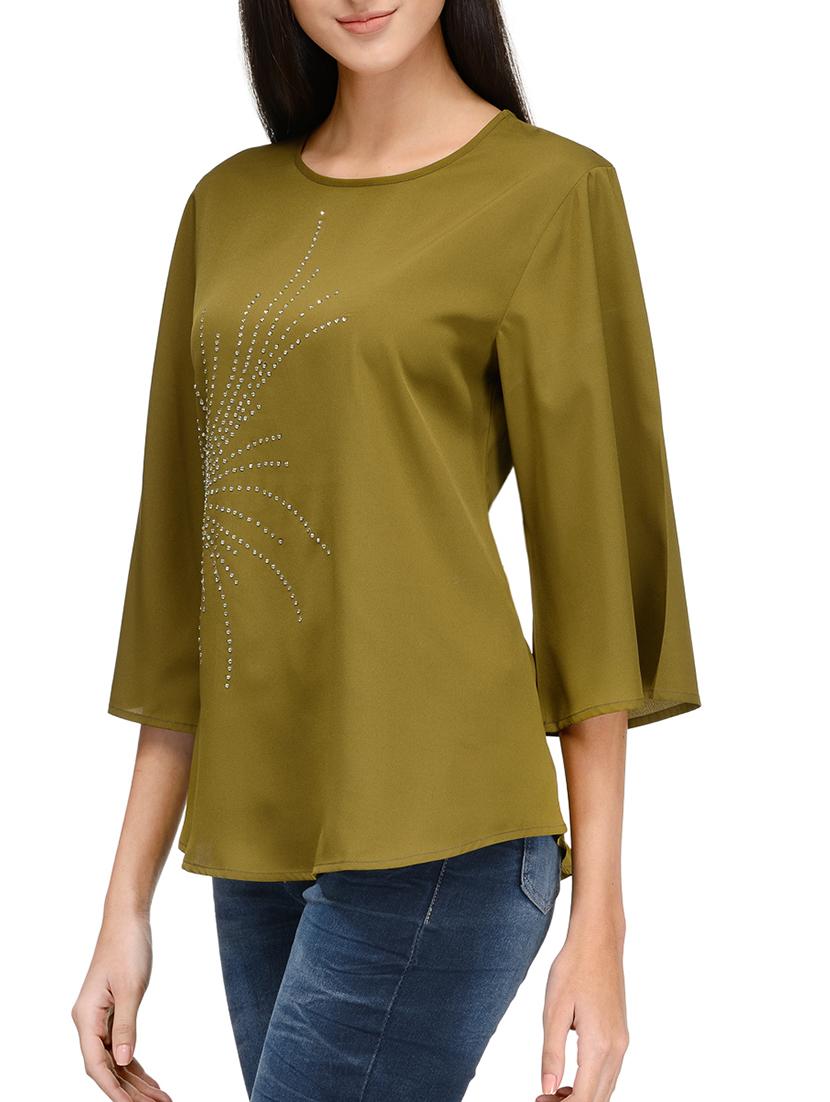 green embellished crepe regular top - 12394187 - Zoom Image - 2