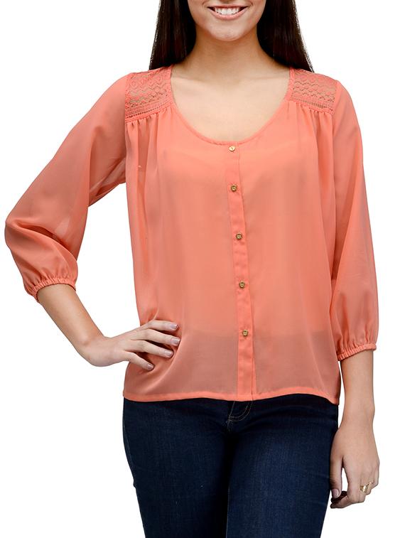 solid peach georgette regular shirt - 12394195 - Zoom Image - 1