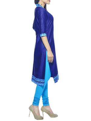 blue cotton straight kurta - 12396218 - Standard Image - 2