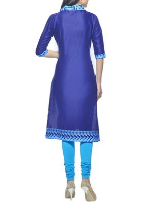 blue cotton straight kurta - 12396218 - Standard Image - 3