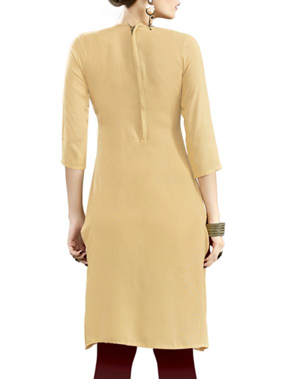 beige rayon straight kurta - 12396225 - Zoom Image - 2