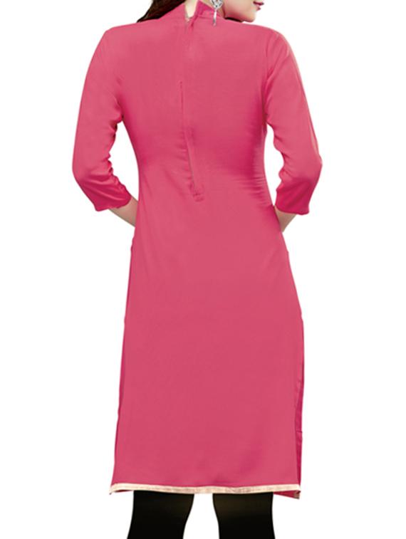 pink rayon straight kurta - 12396226 - Zoom Image - 2