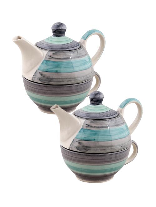 VarEesha Twirling Green Hand crafted By Rural Artisans Ceramic Cup with Kettle Set of 2 - 12399431 - Standard Image - 1