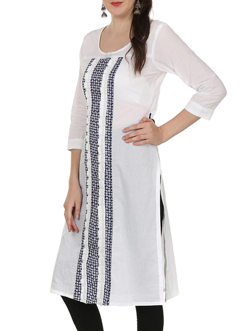 white cotton straight kurta - 12405464 - Zoom Image - 2