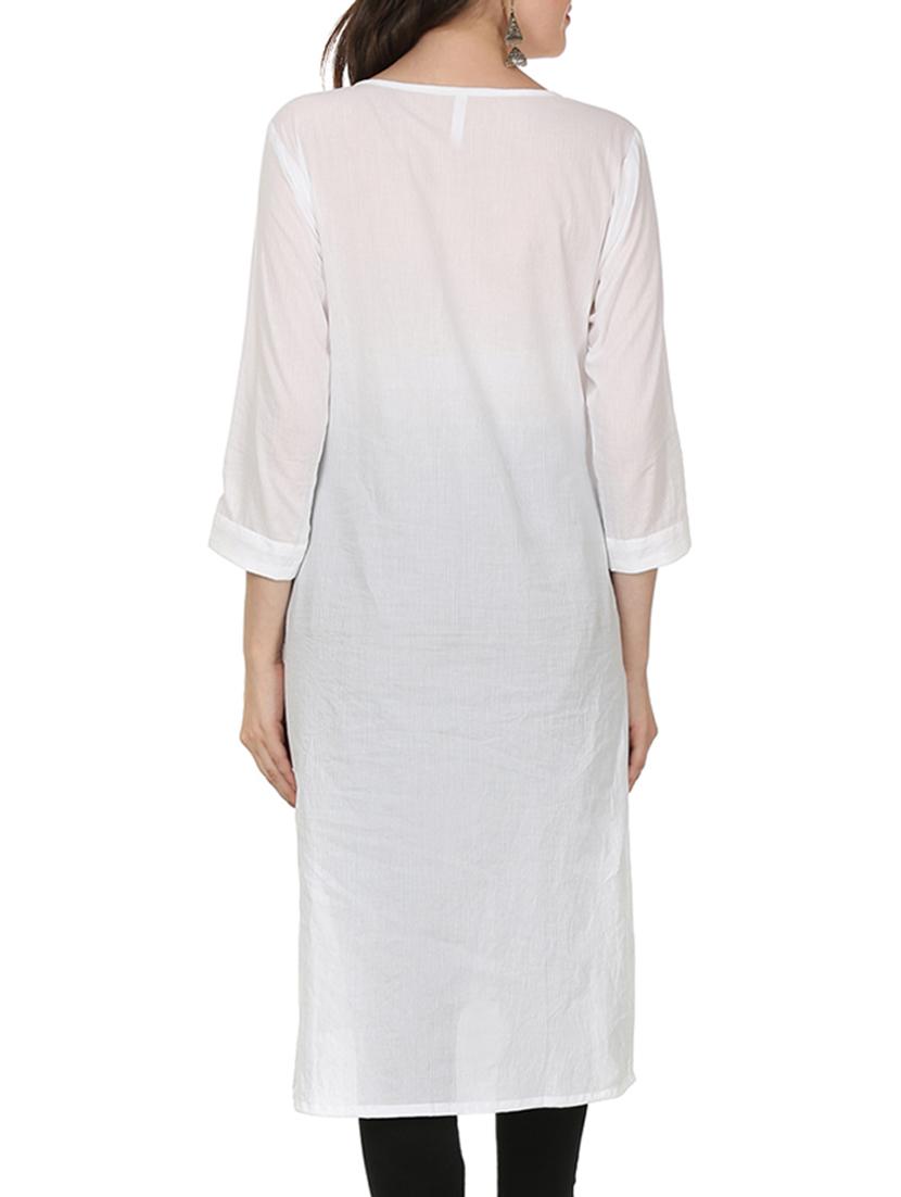 white cotton straight kurta - 12405464 - Zoom Image - 3