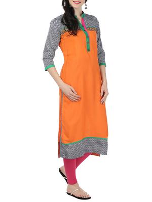 orange rayon straight kurta - 12405478 - Standard Image - 2