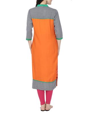 orange rayon straight kurta - 12405478 - Standard Image - 3