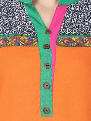 orange rayon straight kurta - 12405478 - Standard Image - 4