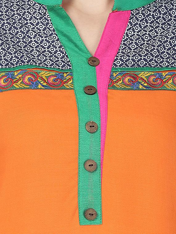 orange rayon straight kurta - 12405478 - Zoom Image - 4