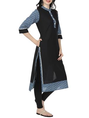 black cotton straight kurta - 12405490 - Standard Image - 2