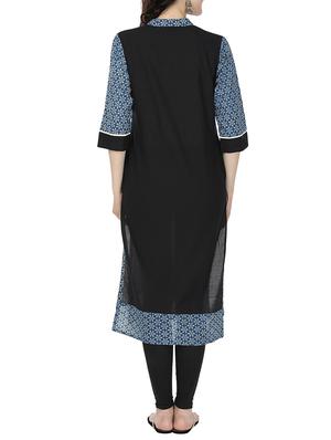 black cotton straight kurta - 12405490 - Standard Image - 3