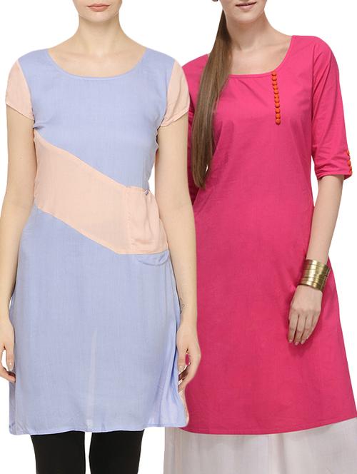 multicolored viscose kurta combo (set of 2) - 12419021 - Very Small Image - 1