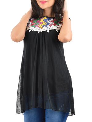 black embroidered georgette top - 12423404 - Standard Image - 2