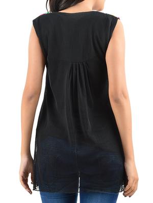 black embroidered georgette top - 12423404 - Standard Image - 3