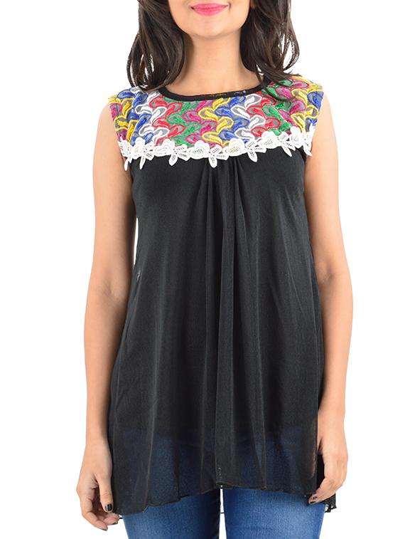 black embroidered georgette top - 12423404 - Zoom Image - 1
