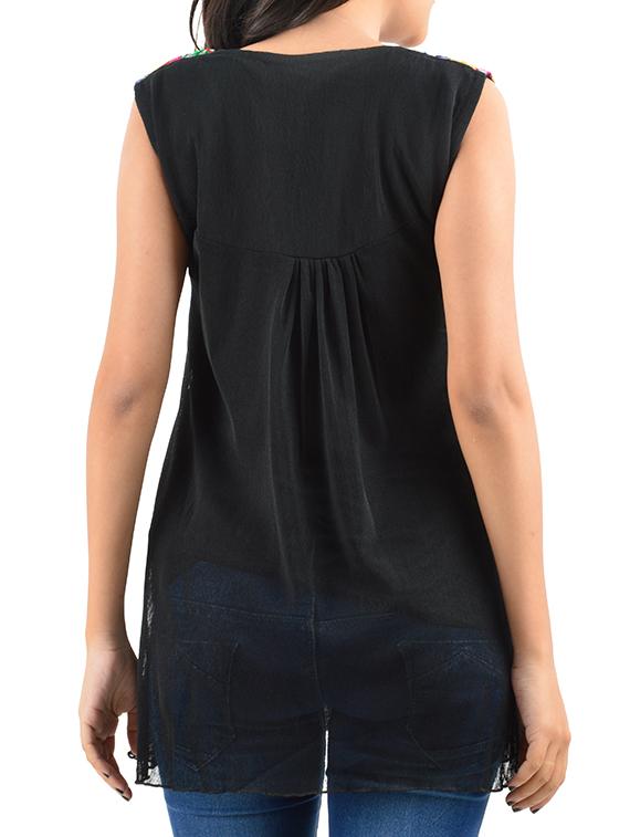 black embroidered georgette top - 12423404 - Zoom Image - 3