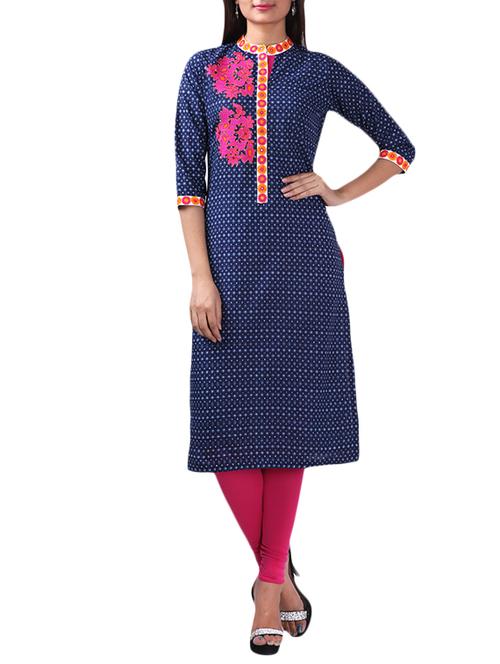 blue cotton straight kurta - 12425891 - Very Small Image - 1