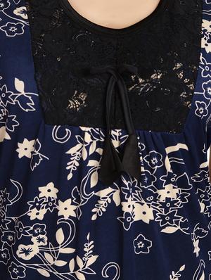 navy blue floral printed satin gown - 12427909 - Standard Image - 4