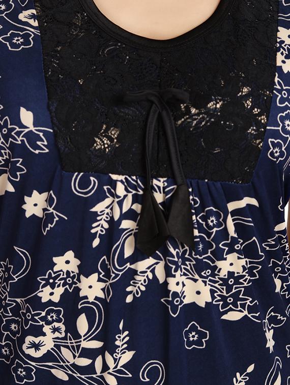 navy blue floral printed satin gown - 12427909 - Zoom Image - 4