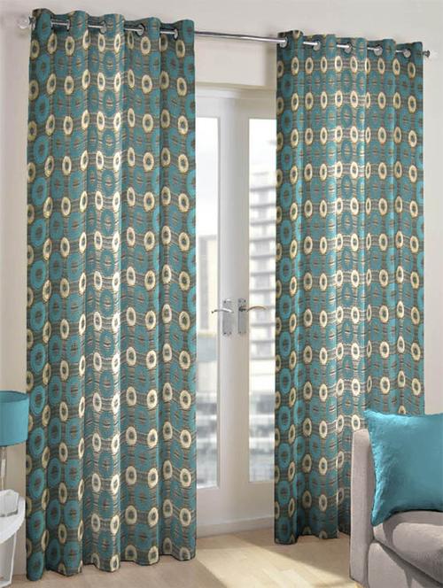 steel blue polyester jacquard door eyelet curtain - 12428699 - Very Small Image - 1