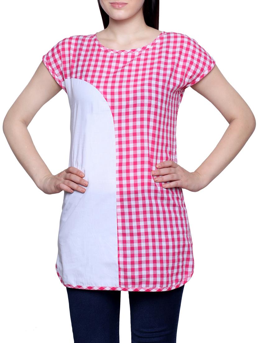 white checkered chiffon regular top - 12429251 - Zoom Image - 1