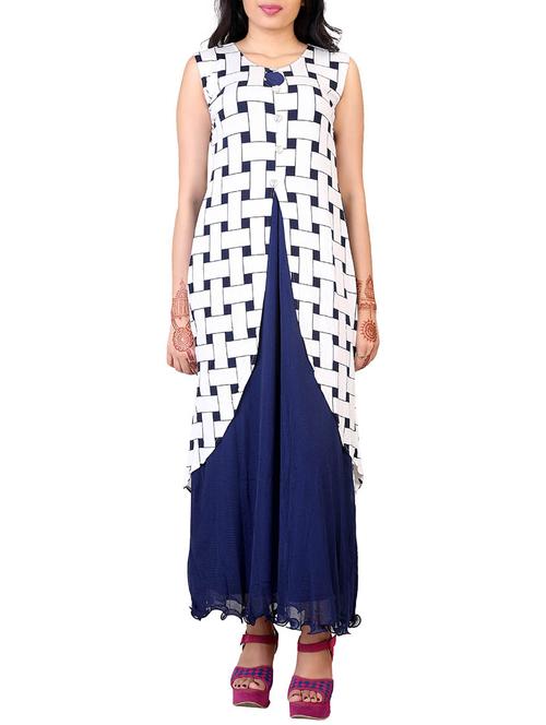 blue printed cotton maxi dress - 12437123 - Standard Image - 1
