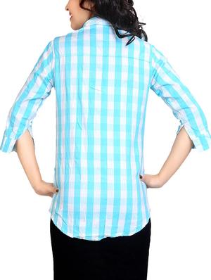 light blue checkered cotton shirt - 12441125 - Standard Image - 3