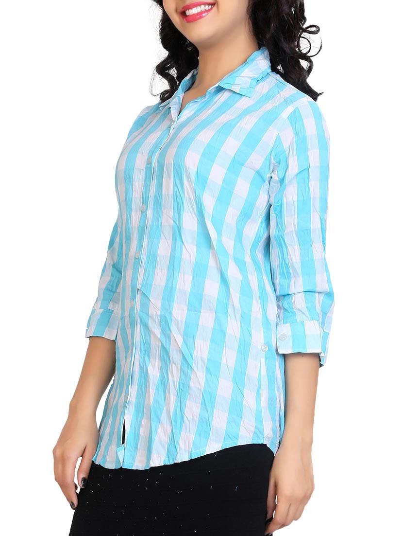 light blue checkered cotton shirt - 12441125 - Zoom Image - 2