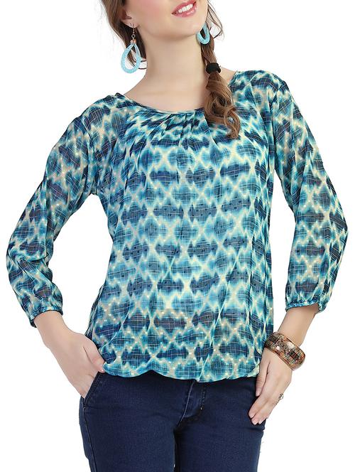 blue printed chiffon regular top - 12441979 - Very Small Image - 1