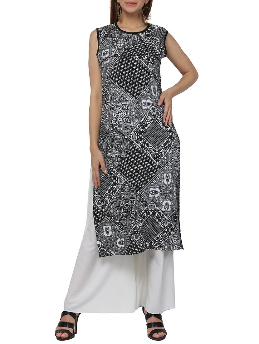 black crepe straight kurta - 12455912 - Zoom Image - 1