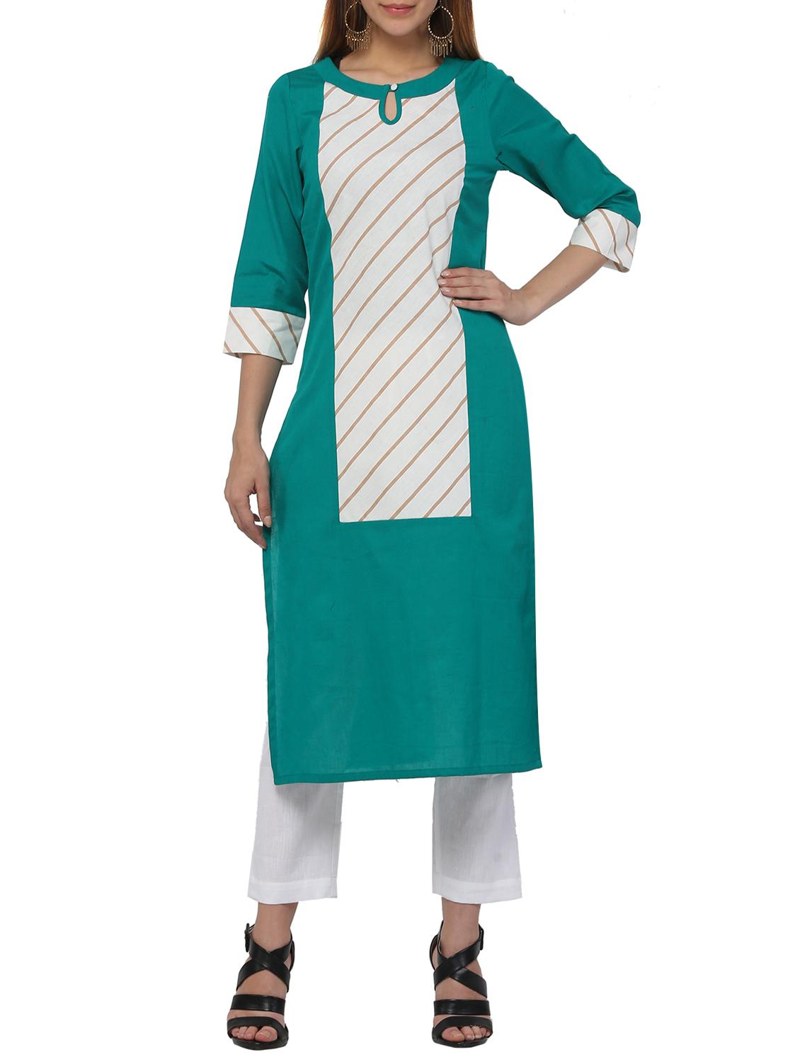 green cotton blend straight kurta - 12455924 - Zoom Image - 1