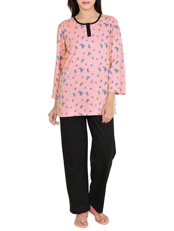 pink printed cotton pyjama set - 12457286 - Zoom Image - 1