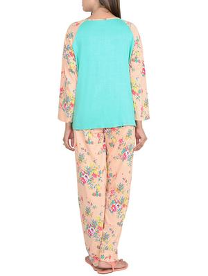 peach floral printed cotton pyjama set - 12457287 - Standard Image - 3