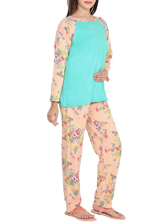 peach floral printed cotton pyjama set - 12457287 - Zoom Image - 2