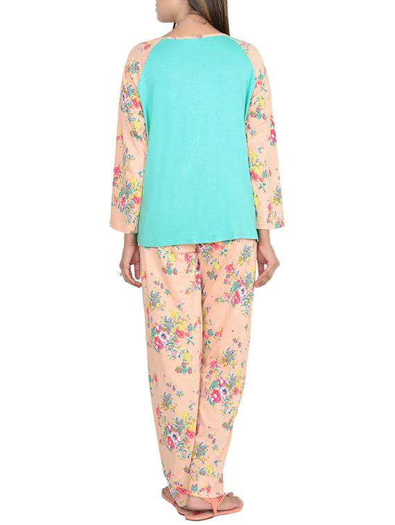 peach floral printed cotton pyjama set - 12457287 - Zoom Image - 3