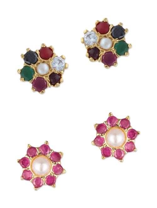 multi colored gold plated studs earring - 12469152 - Very Small Image - 1