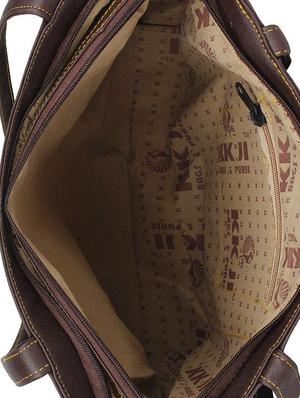 dark brown synthetic leather cutwork handbag - 12470822 - Standard Image - 3