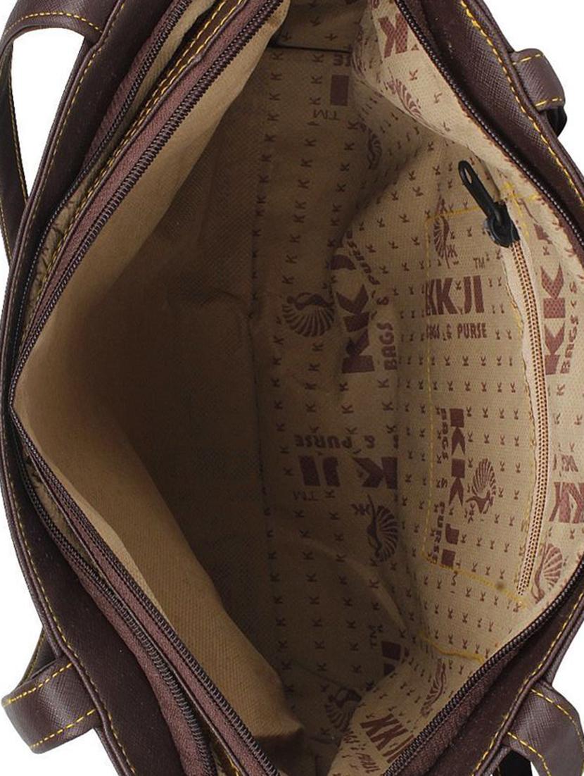 dark brown synthetic leather cutwork handbag - 12470822 - Zoom Image - 3