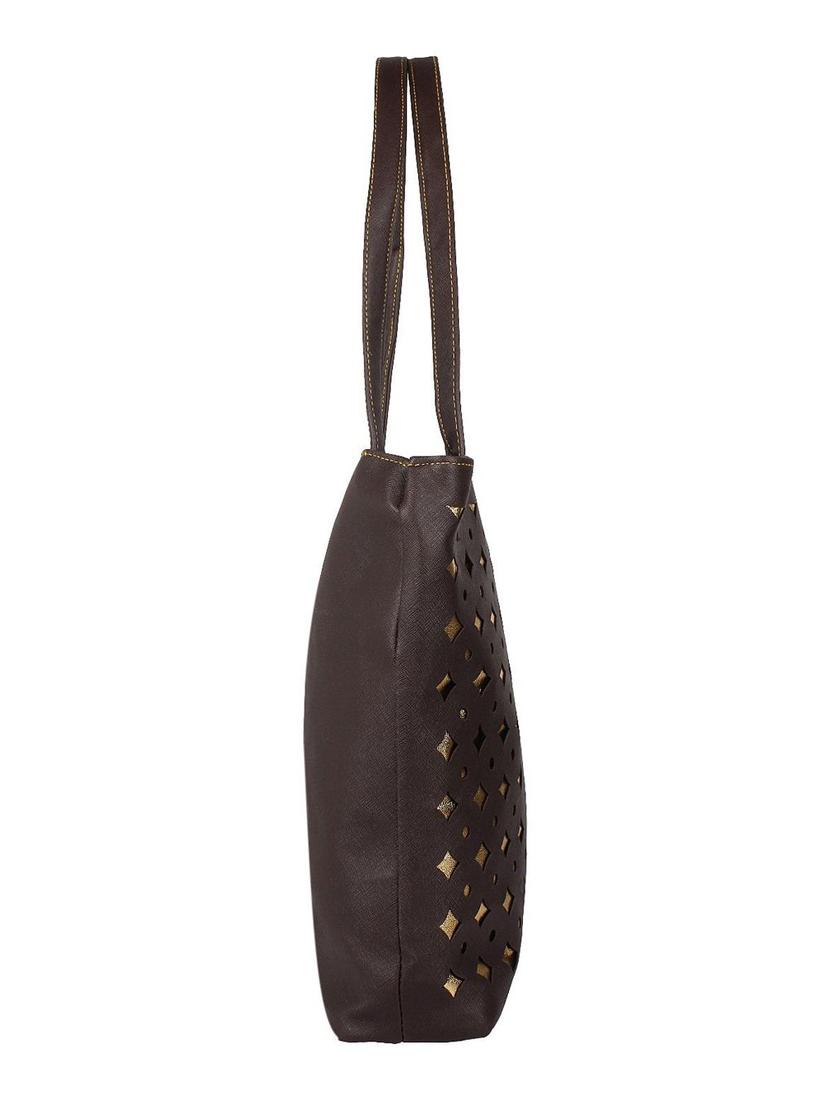 dark brown synthetic leather cutwork handbag - 12470822 - Zoom Image - 4
