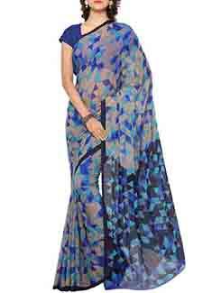 geometrical printed blue saree with blouse - 12475728 - Zoom Image - 1