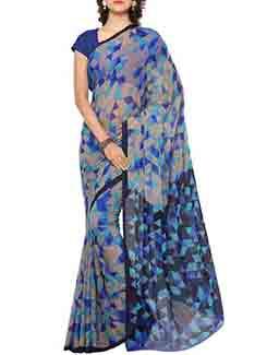 geometrical printed blue saree with blouse