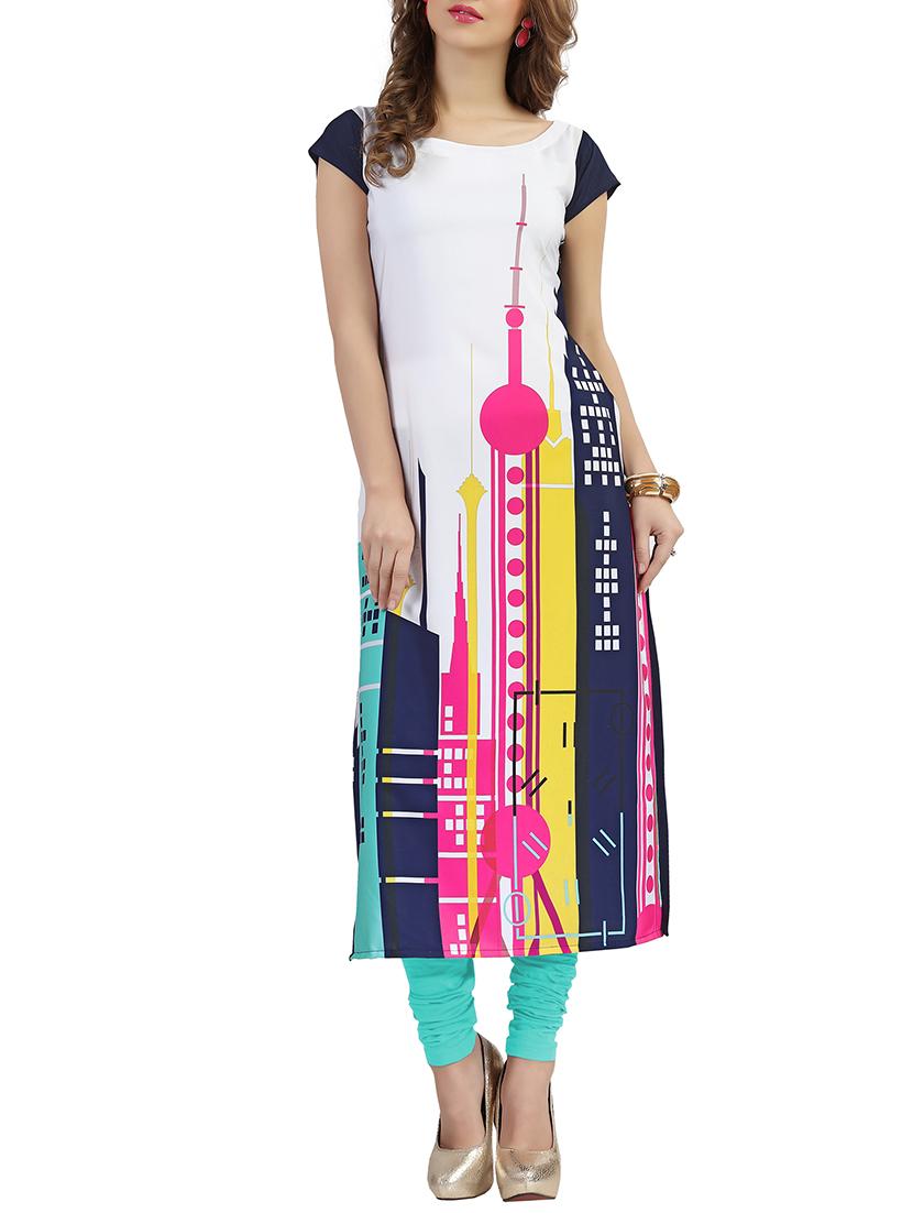 white crepe straight kurta - 12478137 - Zoom Image - 1