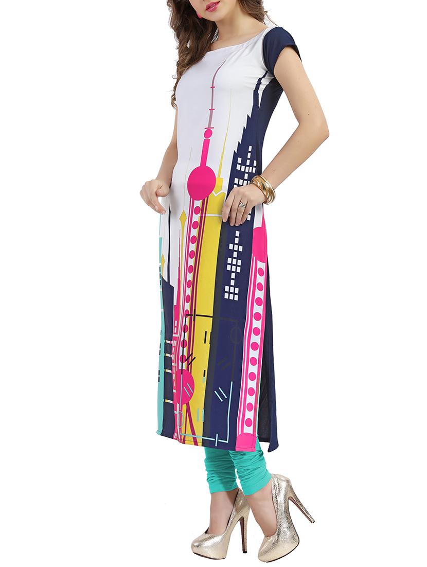 white crepe straight kurta - 12478137 - Zoom Image - 2