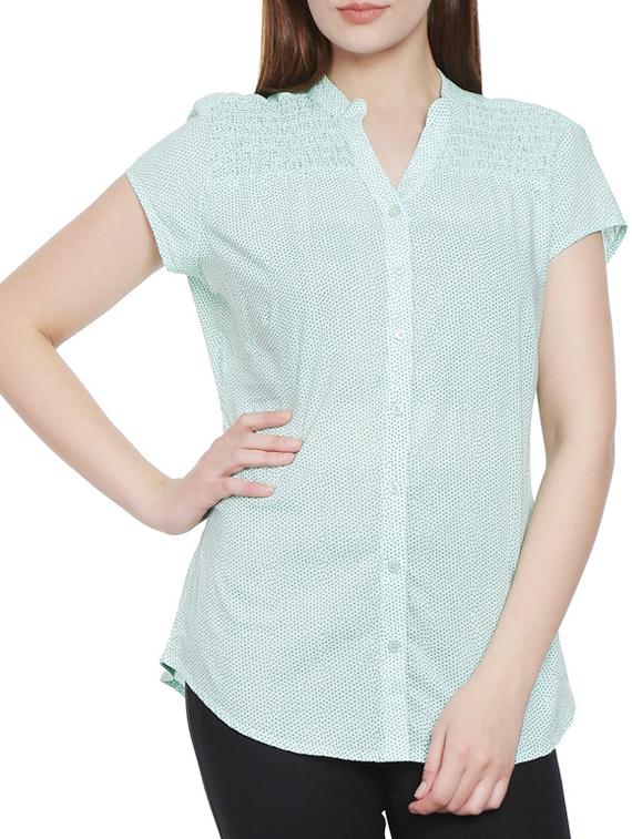 mint green polka dots cotton shirt - 12479027 - Zoom Image - 1
