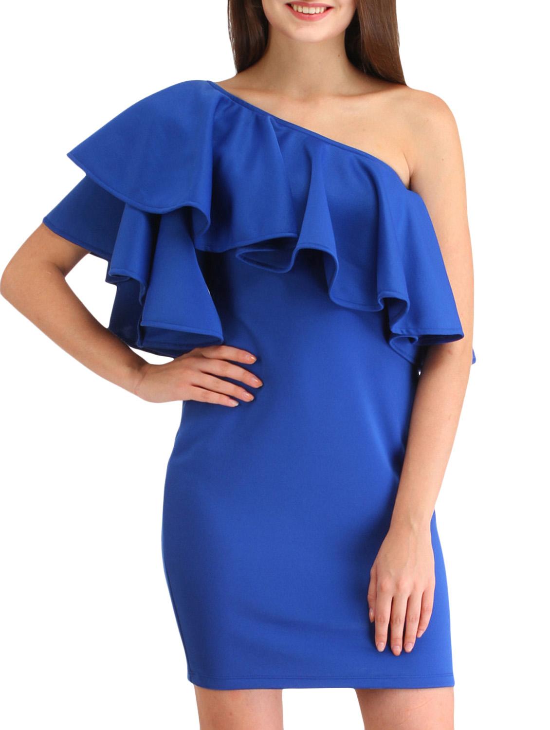 blue hosery single shoulder dress - 12482636 - Zoom Image - 1