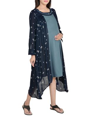 navy blue printed georgette asymmetric dress - 12483140 - Standard Image - 2